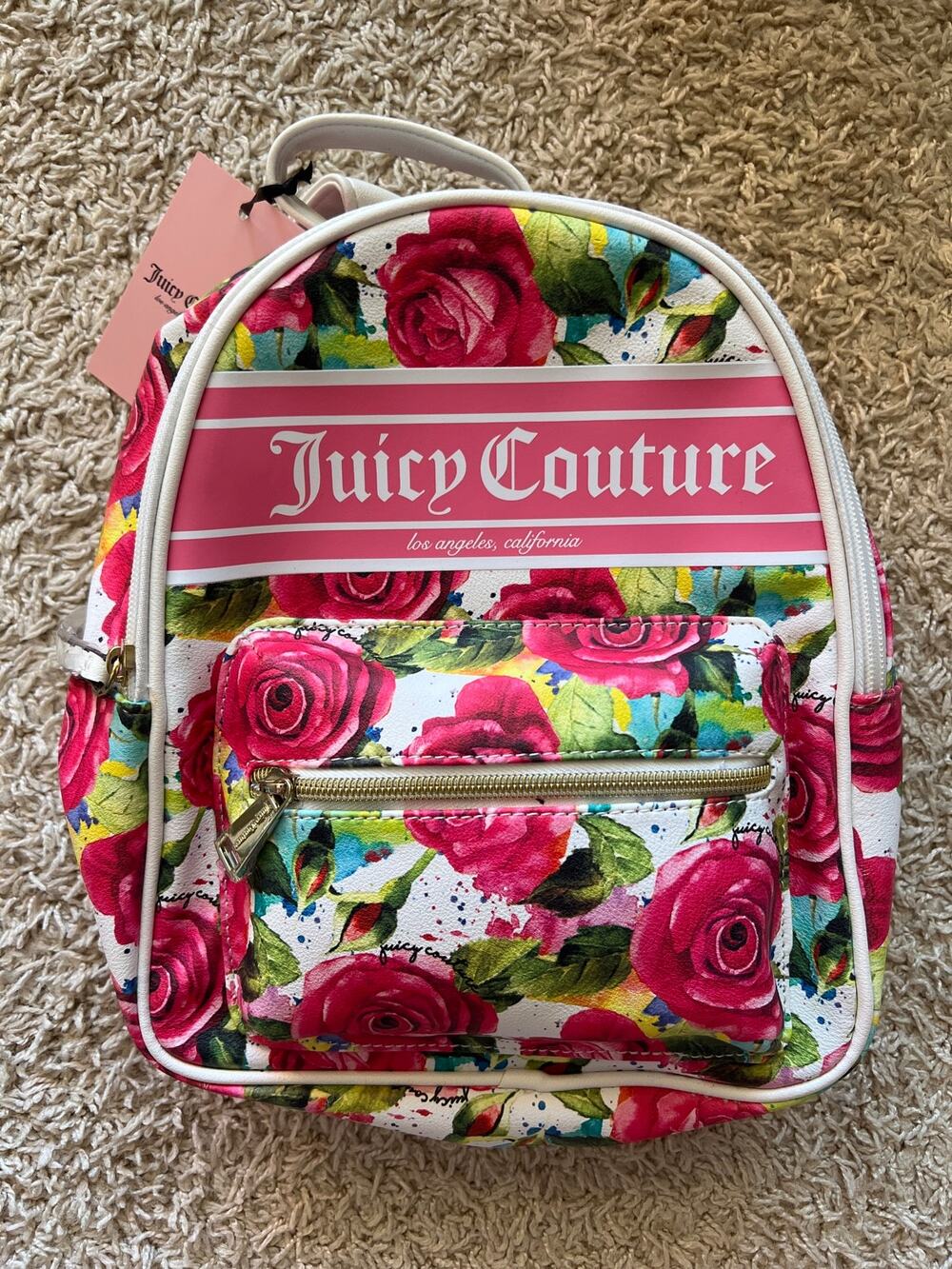 Juicy Couture Billboard Small Backpack White Multi Rose Floral NWT